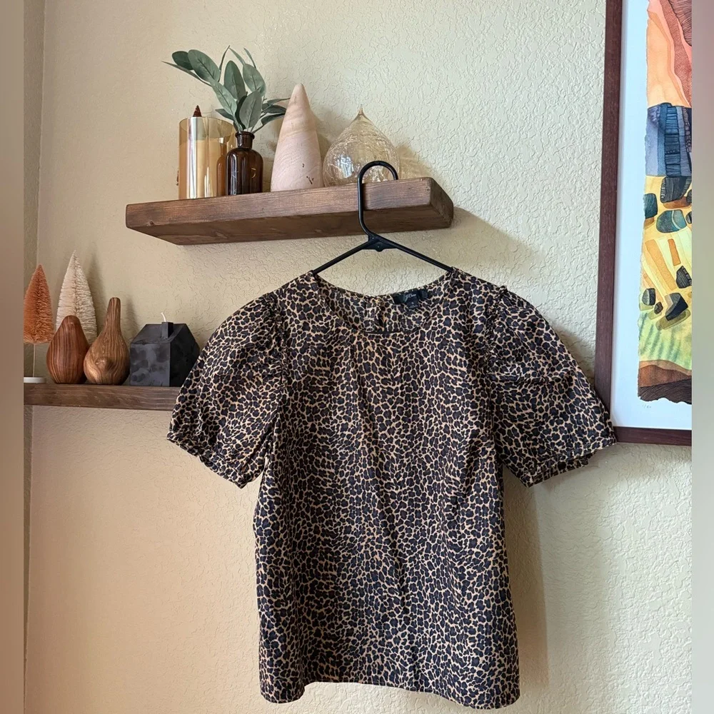 J. Crew Leopard Print Poplin Blouse, S